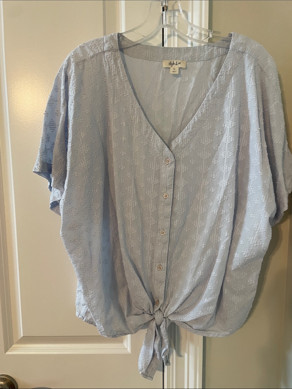 Style & Co. Light Blue Button-Front Tie-Hem Blouse